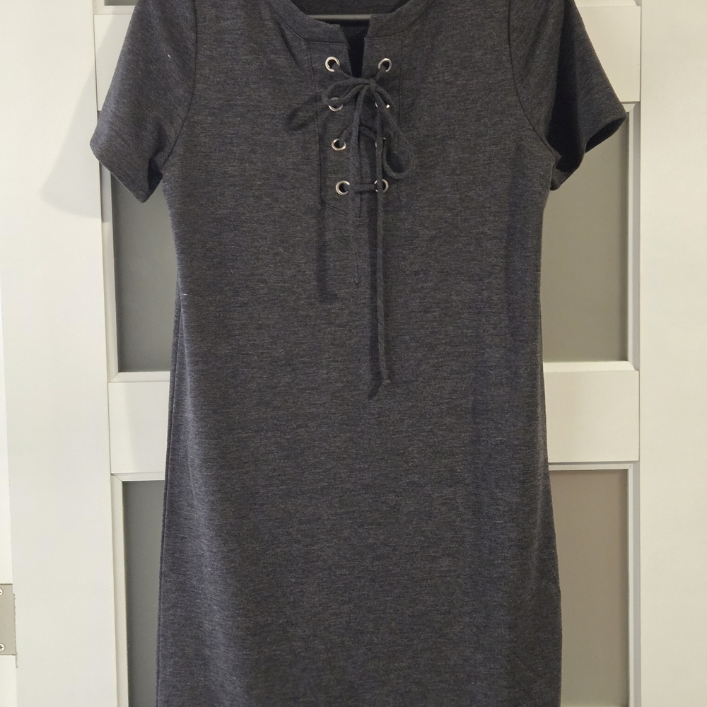 Ginger G Dark Gray Lace-Up Mini Dress